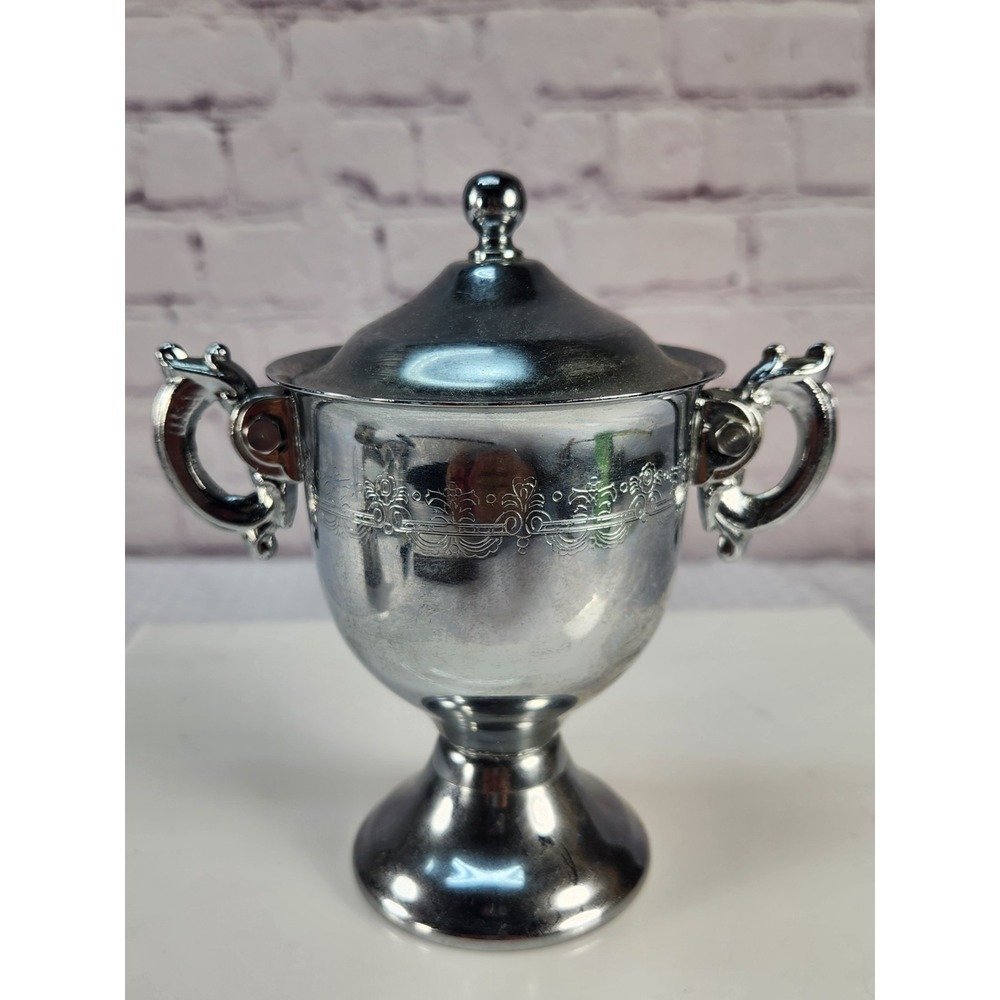 Vintage Sugar Bowl With Lid Silver Plated Ornate Pedestal Base